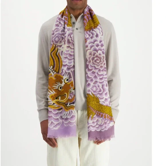 NWT Inoui Editions Dragon Yellow/Purple Wool Scarf - Picture 5 of 5